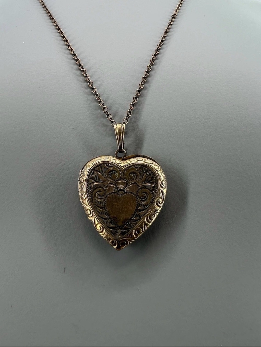 Vintage 14K GF Heart Shaped Locket Delicate Chain Necklace Marked Sterling 5.78g